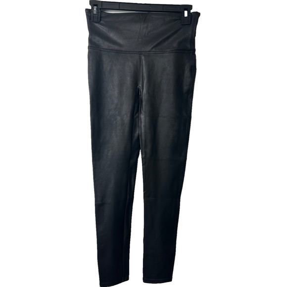 Spanx Faux Leather Leggings Women MP Black High Waisted Stretchy Sexy Fitted A28 - Picture 1 of 7